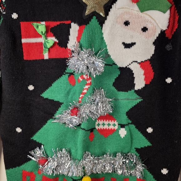 Ugly Christmas Sweater Santa Tree Believe Fair Isle Holiday Med Tinsel Garland - Picture 2 of 7